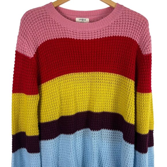 Umgee Sweater Multicolor Striped Oversized S Coastal Beachy Womens Open Knit - Picture 5 of 9